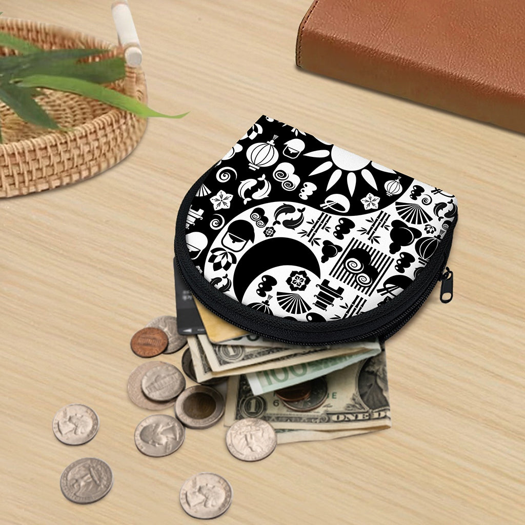 Black And White Japanese Yin Yang Print Coin Purse