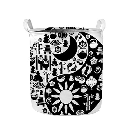 Black And White Japanese Yin Yang Print Collapsible Laundry Basket