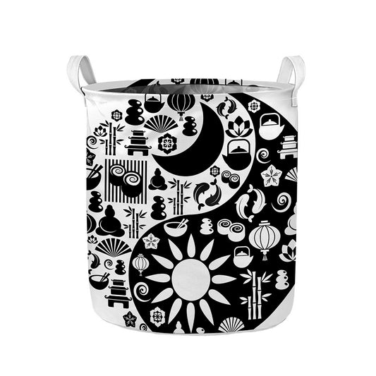 Black And White Japanese Yin Yang Print Collapsible Laundry Basket