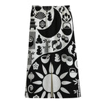 Black And White Japanese Yin Yang Print Cotton Front Slit Maxi Skirt