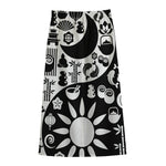 Black And White Japanese Yin Yang Print Cotton Front Slit Maxi Skirt