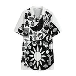 Black And White Japanese Yin Yang Print Cotton Hawaiian Shirt
