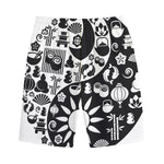 Black And White Japanese Yin Yang Print Cotton Shorts