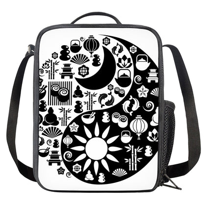 Black And White Japanese Yin Yang Print Crossbody Lunch Bag