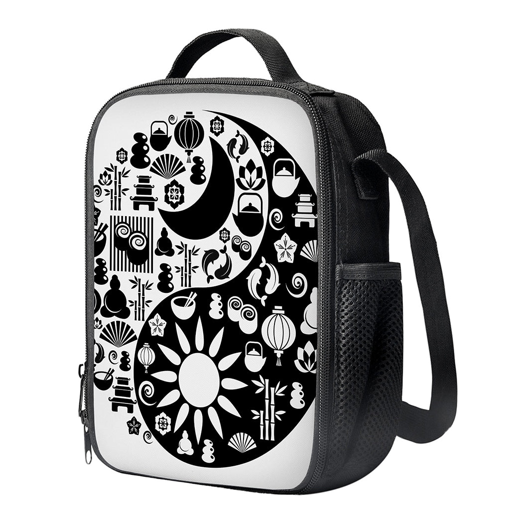 Black And White Japanese Yin Yang Print Crossbody Lunch Bag