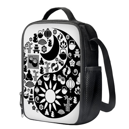 Black And White Japanese Yin Yang Print Crossbody Lunch Bag