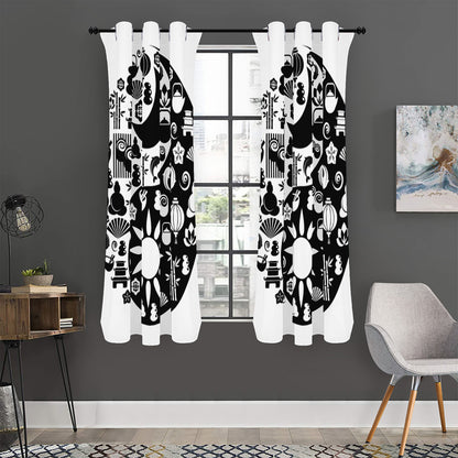 Black And White Japanese Yin Yang Print Curtain