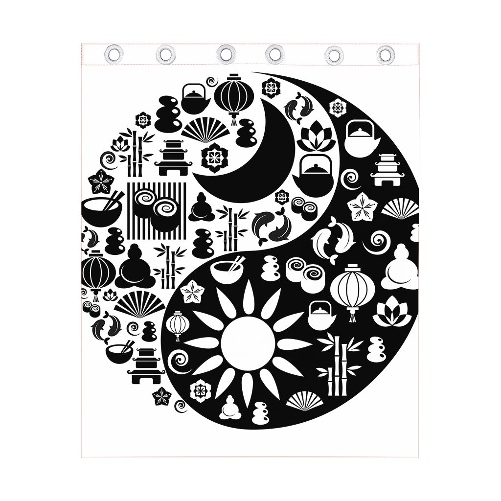 Black And White Japanese Yin Yang Print Curtain