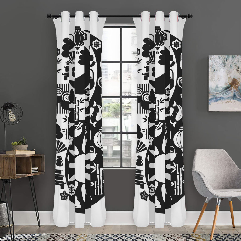 Black And White Japanese Yin Yang Print Curtain