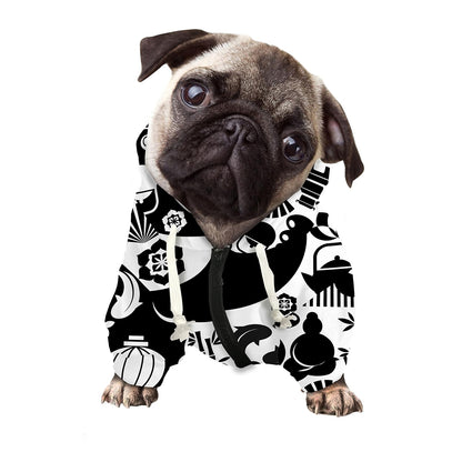 Black And White Japanese Yin Yang Print Dog Zip Up Hoodie