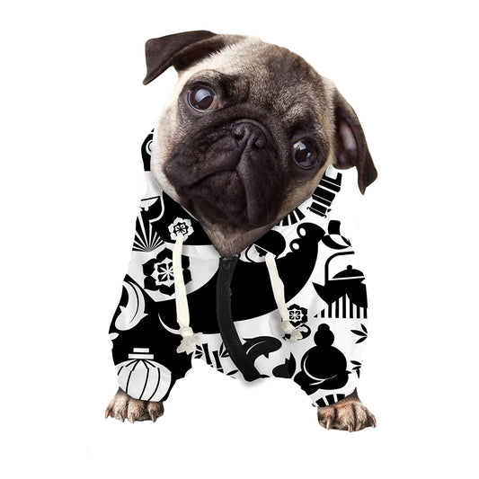 Black And White Japanese Yin Yang Print Dog Zip Up Hoodie