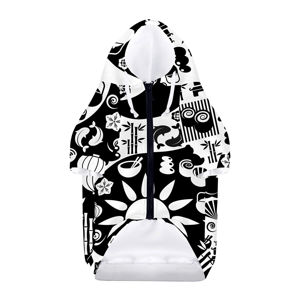 Black And White Japanese Yin Yang Print Dog Zip Up Hoodie