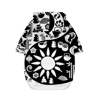 Black And White Japanese Yin Yang Print Dog Zip Up Hoodie