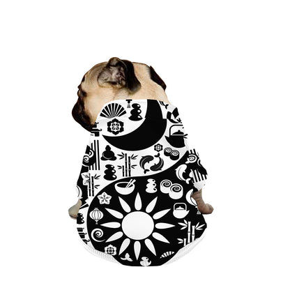 Black And White Japanese Yin Yang Print Dog Zip Up Jacket