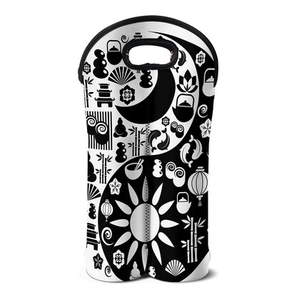 Black And White Japanese Yin Yang Print Double Neoprene Wine Tote