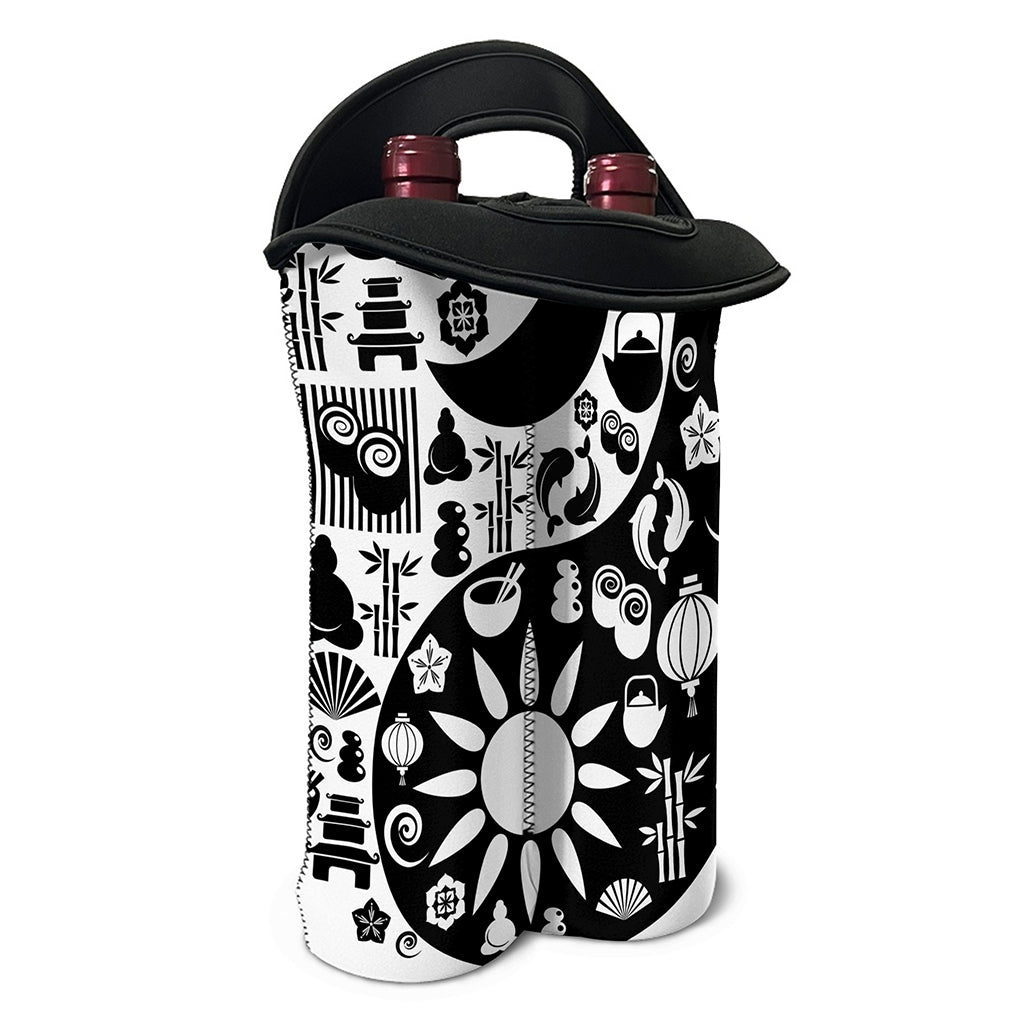 Black And White Japanese Yin Yang Print Double Neoprene Wine Tote
