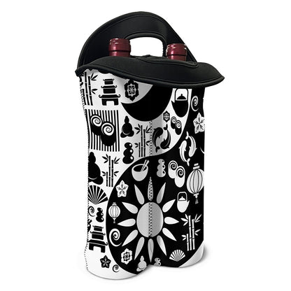 Black And White Japanese Yin Yang Print Double Neoprene Wine Tote