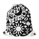 Black And White Japanese Yin Yang Print Drawstring Bag