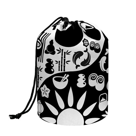 Black And White Japanese Yin Yang Print Drawstring Makeup Bag