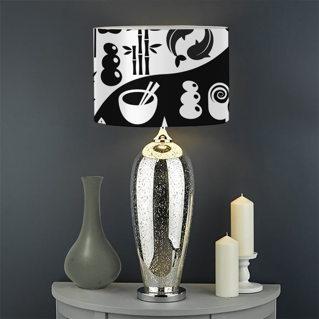Black And White Japanese Yin Yang Print Drum Lamp Shade
