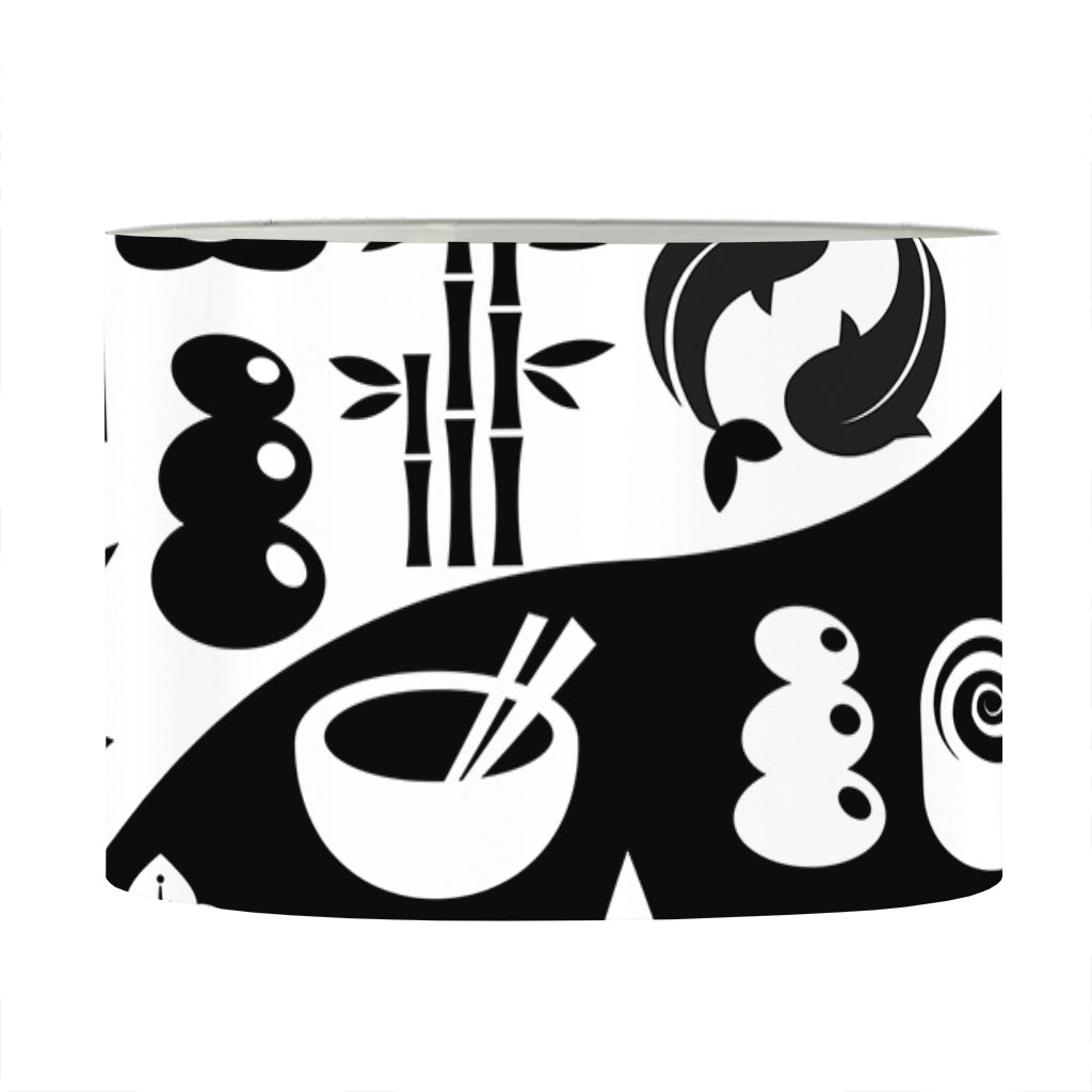 Black And White Japanese Yin Yang Print Drum Lamp Shade