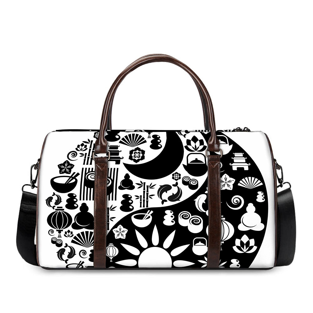 Black And White Japanese Yin Yang Print Duffle Bag