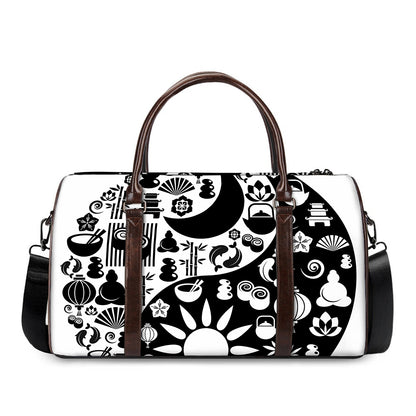 Black And White Japanese Yin Yang Print Duffle Bag