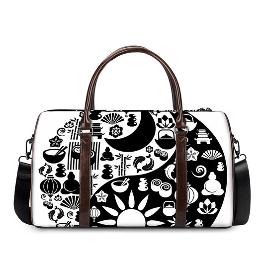 Black And White Japanese Yin Yang Print Duffle Bag