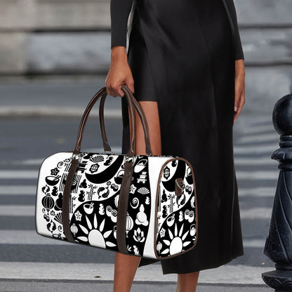 Black And White Japanese Yin Yang Print Duffle Bag