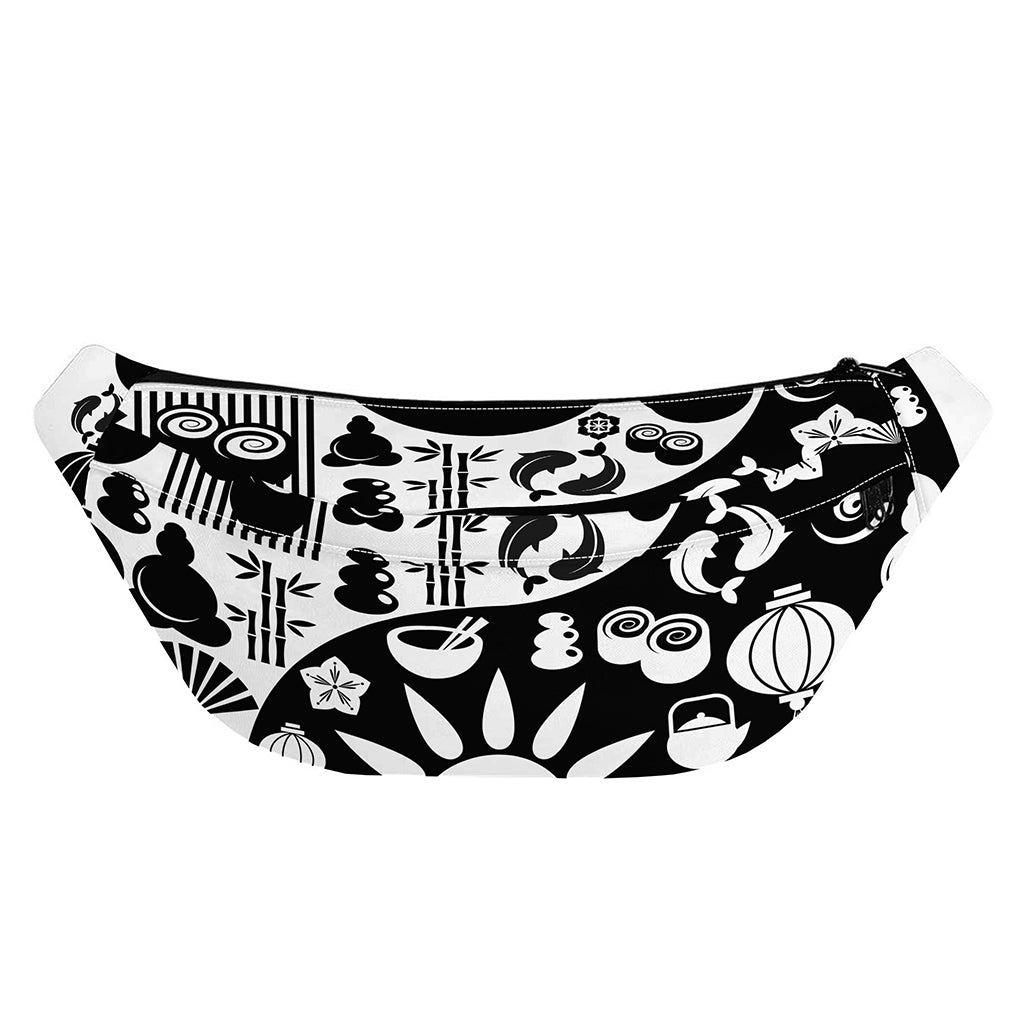 Black And White Japanese Yin Yang Print Fanny Pack
