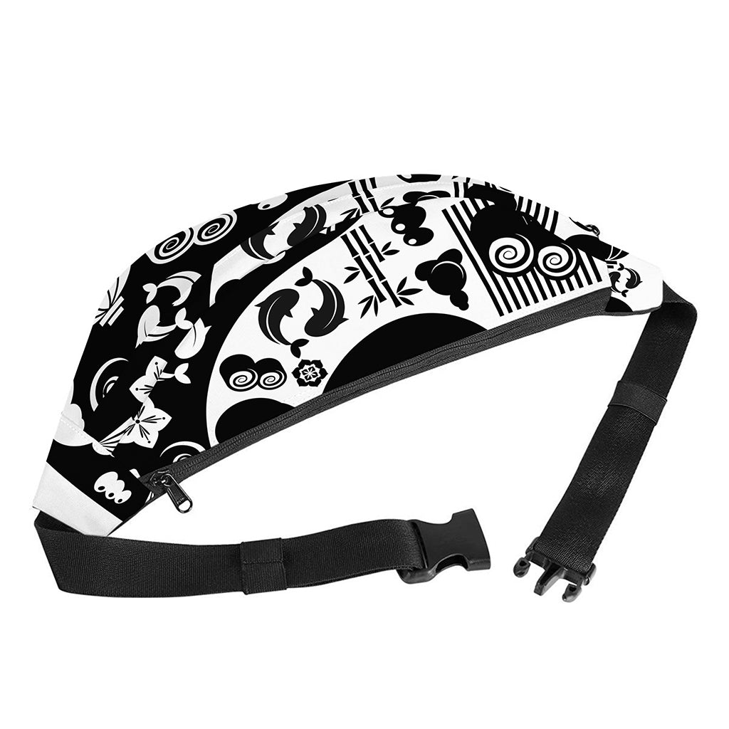 Black And White Japanese Yin Yang Print Fanny Pack