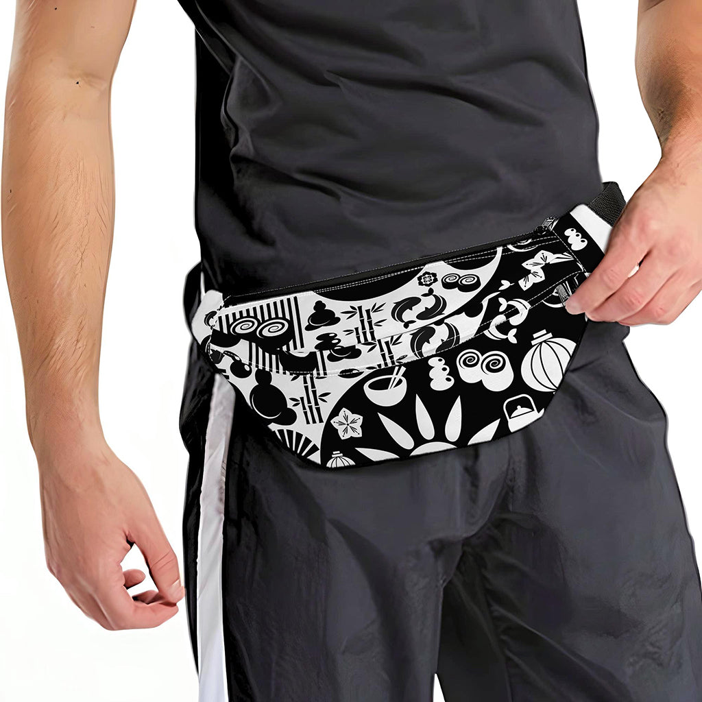 Black And White Japanese Yin Yang Print Fanny Pack