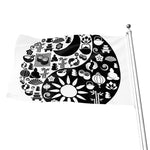 Black And White Japanese Yin Yang Print Flag