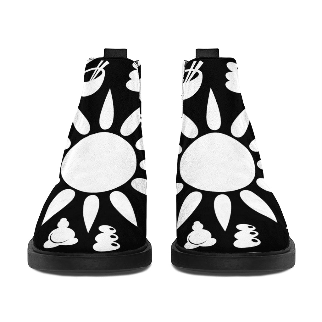 Black And White Japanese Yin Yang Print Flat Ankle Boots