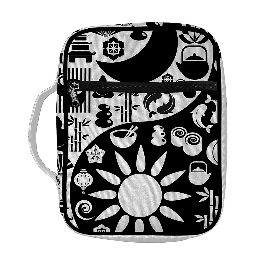 Black And White Japanese Yin Yang Print Front Pocket Bible Bag