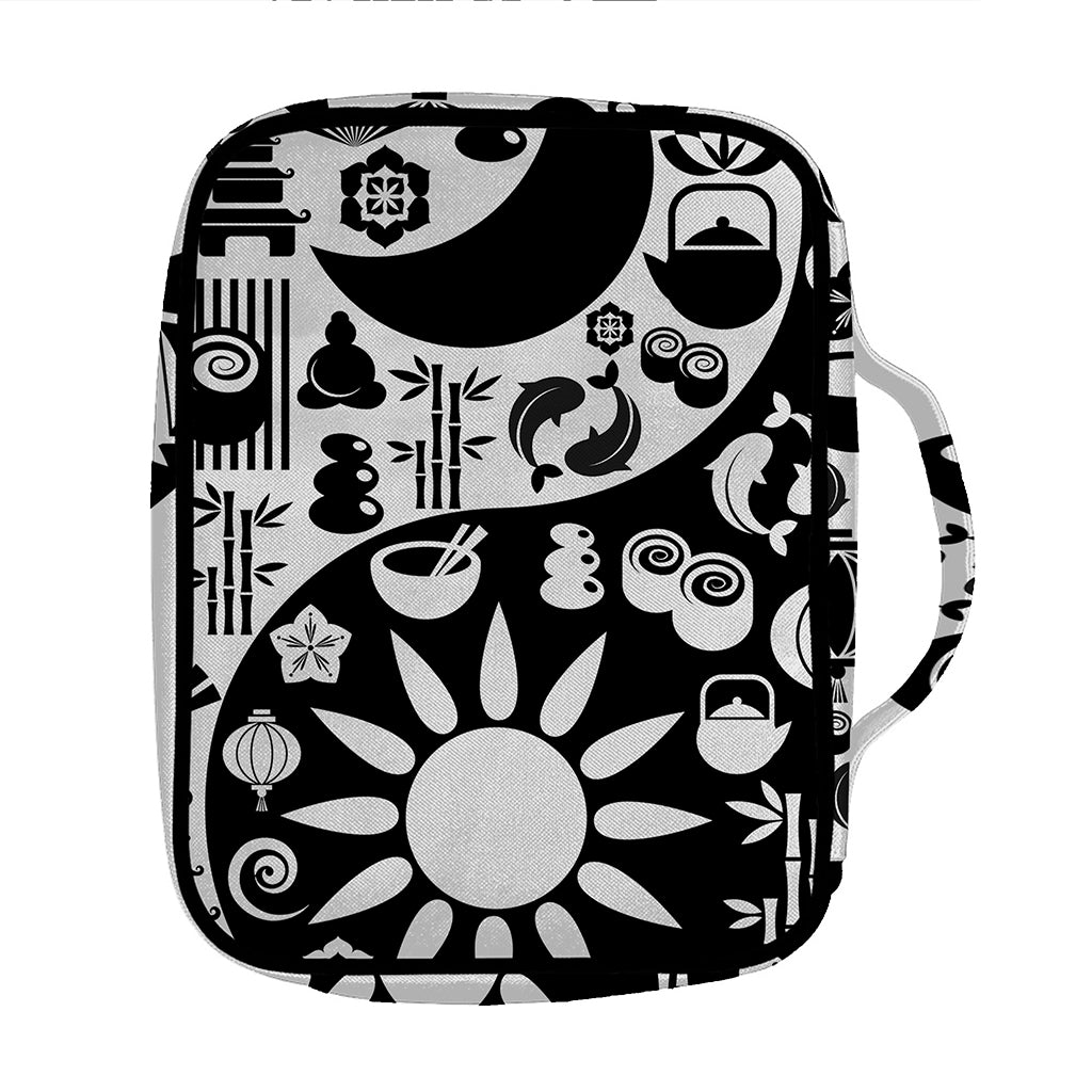 Black And White Japanese Yin Yang Print Front Pocket Bible Bag