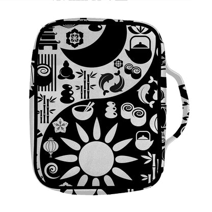Black And White Japanese Yin Yang Print Front Pocket Bible Bag