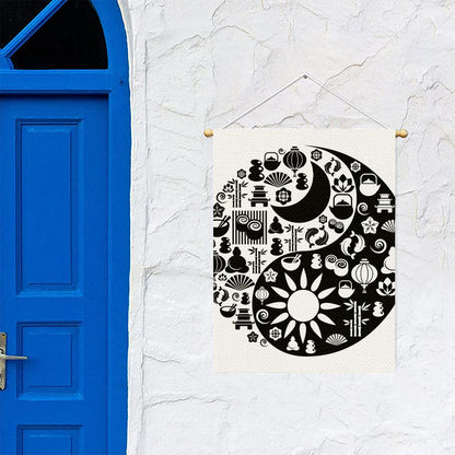 Black And White Japanese Yin Yang Print Garden Flag