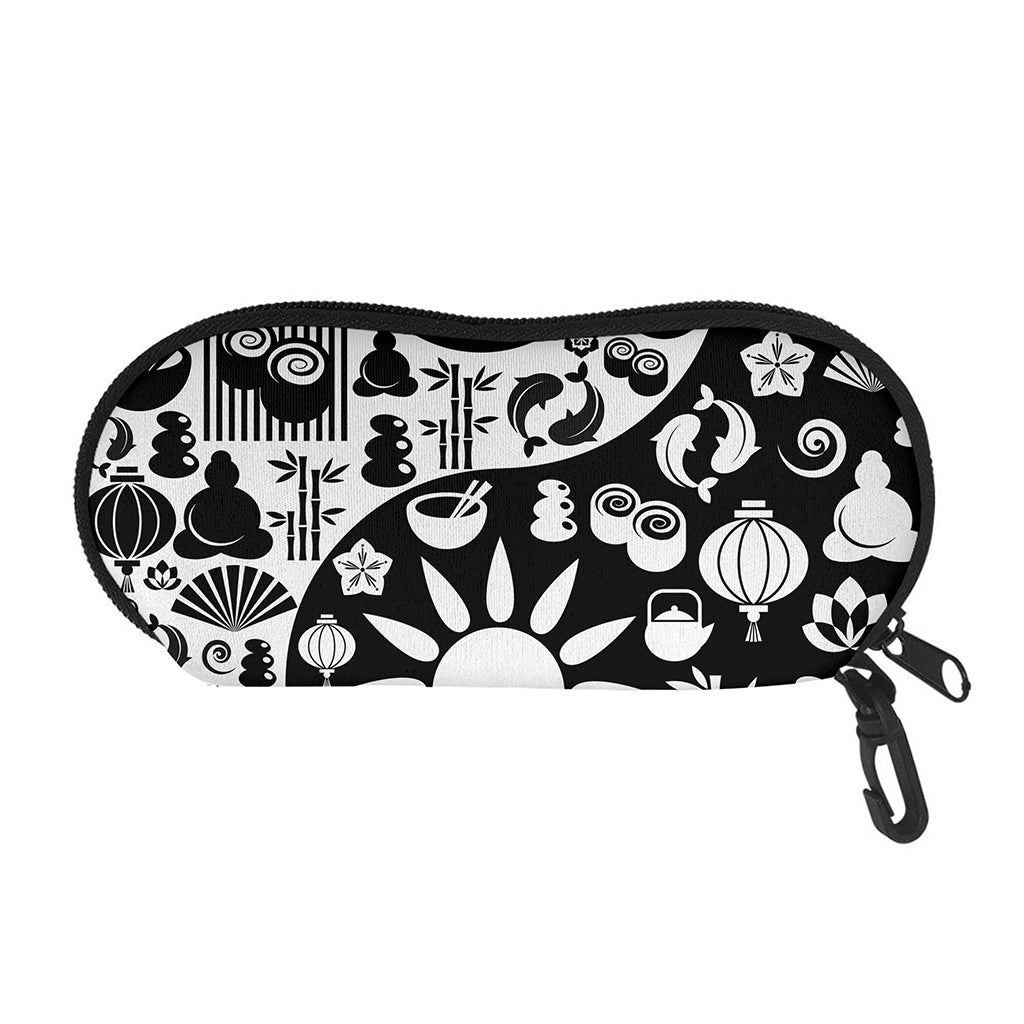 Black And White Japanese Yin Yang Print Glasses Case
