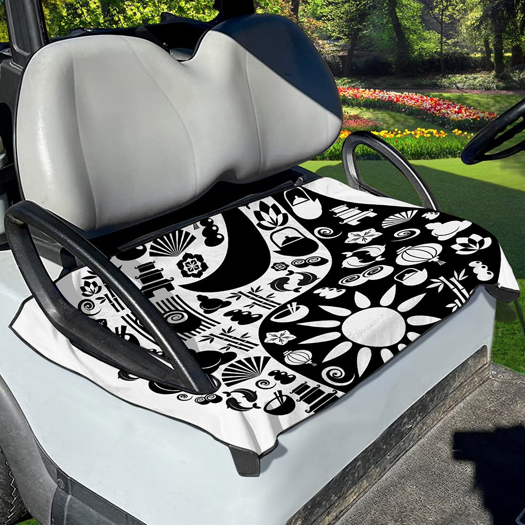 Black And White Japanese Yin Yang Print Golf Cart Seat Cover