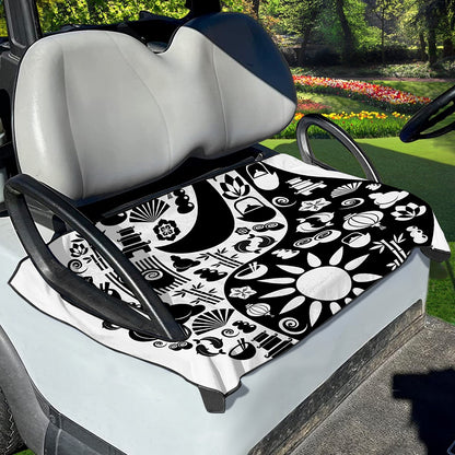 Black And White Japanese Yin Yang Print Golf Cart Seat Cover