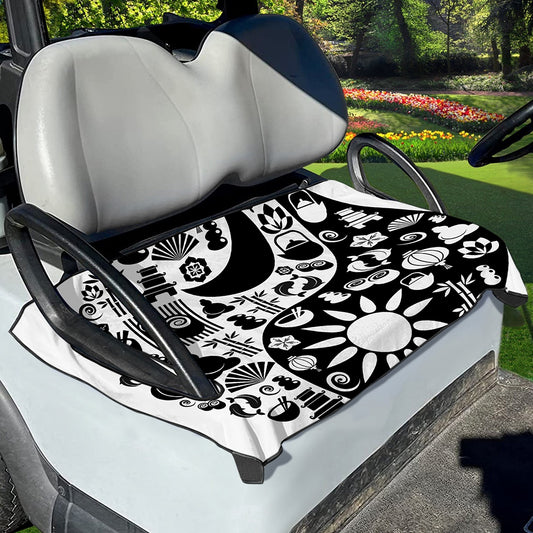Black And White Japanese Yin Yang Print Golf Cart Seat Cover
