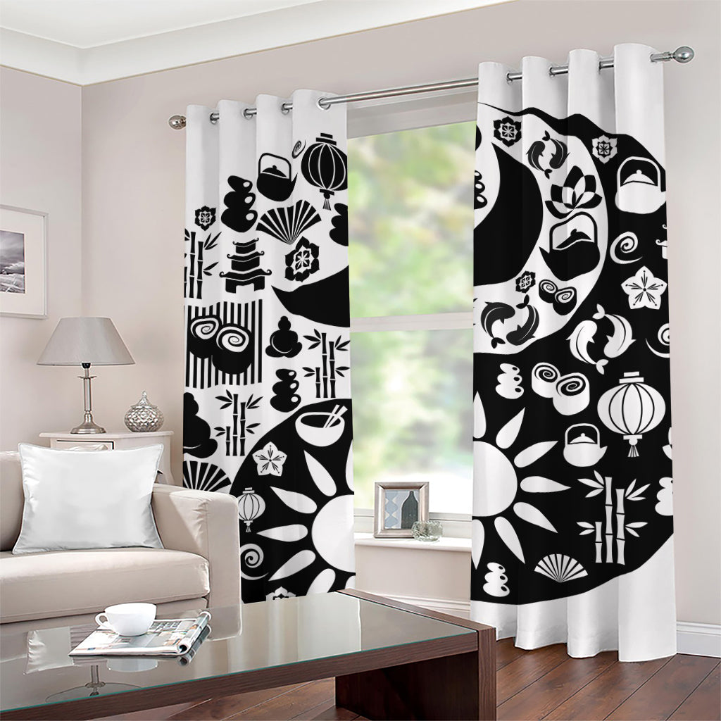 Black And White Japanese Yin Yang Print Grommet Curtains