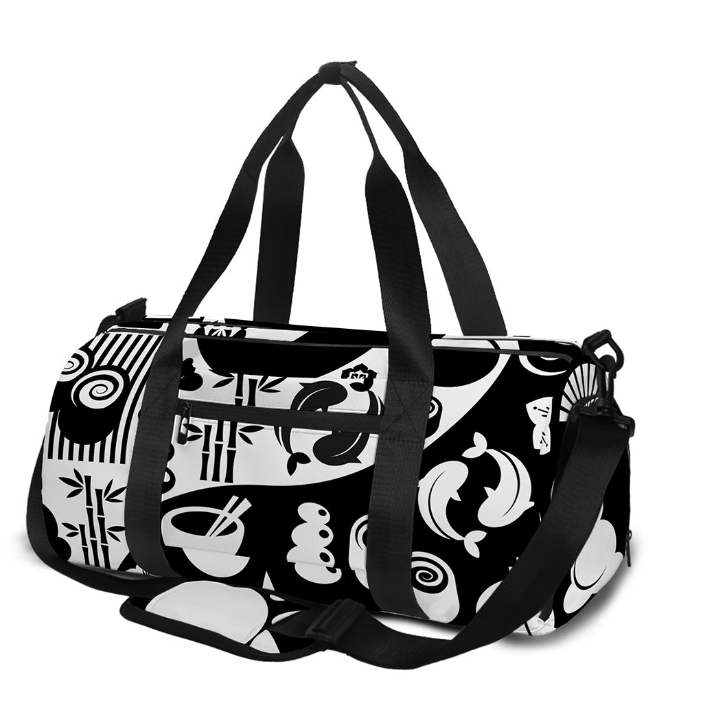 Black And White Japanese Yin Yang Print Gym Bag