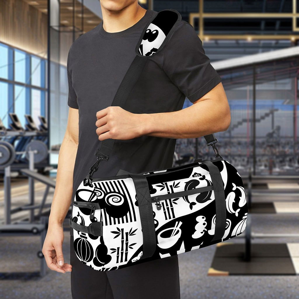 Black And White Japanese Yin Yang Print Gym Bag