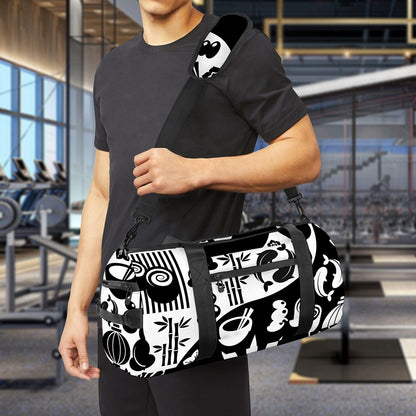 Black And White Japanese Yin Yang Print Gym Bag