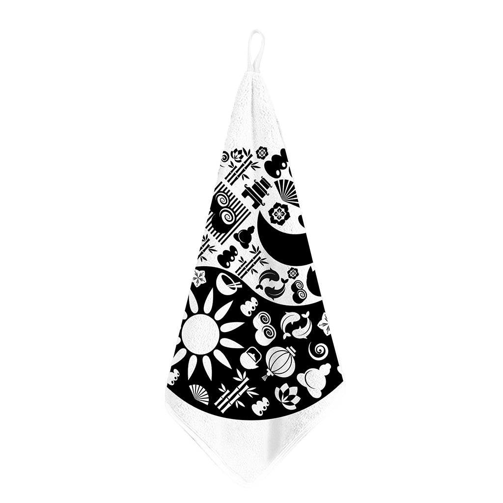 Black And White Japanese Yin Yang Print Hand Towel