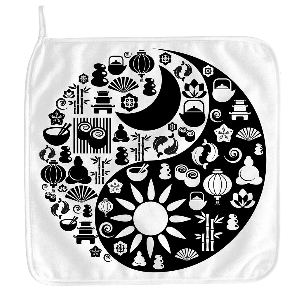 Black And White Japanese Yin Yang Print Hand Towel
