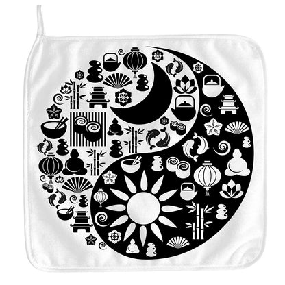 Black And White Japanese Yin Yang Print Hand Towel