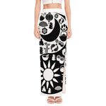 Black And White Japanese Yin Yang Print High Slit Maxi Skirt